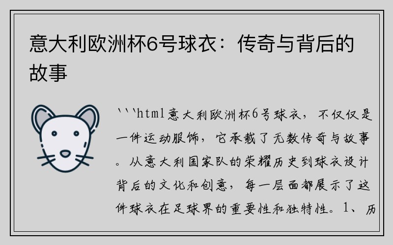 意大利欧洲杯6号球衣：传奇与背后的故事
